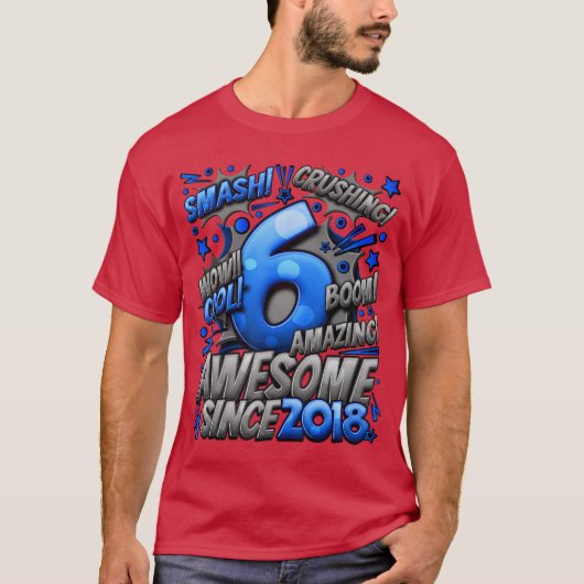 2018年生まれ6歳の誕生日おめでとう コミック風 Tシャツ (正面)