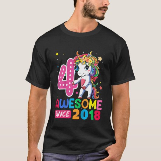 2018年素晴らし以来の子供たちUnicorn 4誕生 Tシャツ (正面)