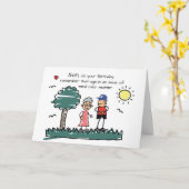 2018年12月11日誕生日ユーモアのある・スティック・フィギュア カード (黄色い花)