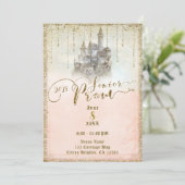 2018年 ゴールドグリッター ストーリーブック 城 シニア プロム 招待状 (スタンド正面)