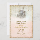 2018年 ゴールドグリッター ストーリーブック 城 シニア プロム 招待状 (裏面)