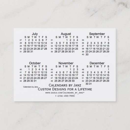 2018白Janzの名刺による52週のカレンダー 名刺 (裏面)