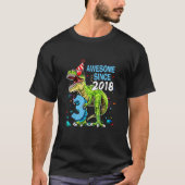 2018素晴らし年3回目の誕生日Tレックス恐竜の少年 Tシャツ (正面)