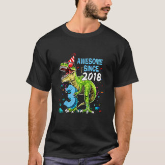 2018素晴らし年3回目の誕生日Tレックス恐竜の少年 Tシャツ