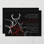 2018結婚年12月11日に誕生した黒赤のバックと雌雄の恋 招待状 (正面/裏面)