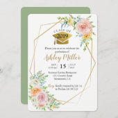 2018花の赤面の金ゴールドの卒業パーティーのクラス 招待状 (正面/裏面)