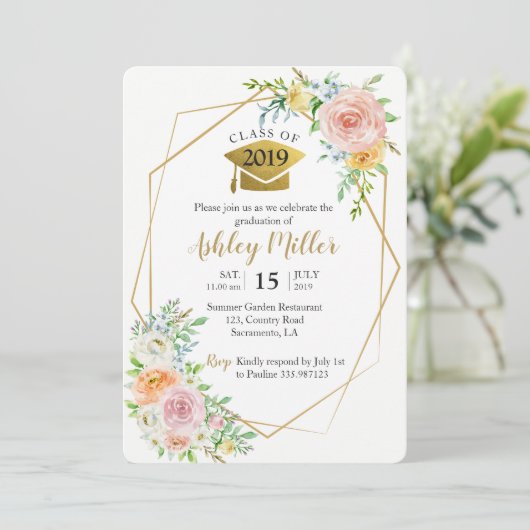 2018花の赤面の金ゴールドの卒業パーティーのクラス 招待状 (スタンド正面)