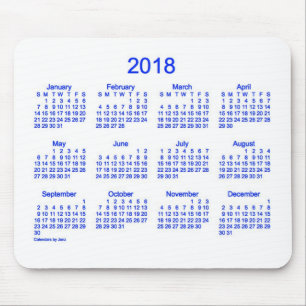 2018 Janzのマウスパッドによる青および白いカレンダー マウスパッド