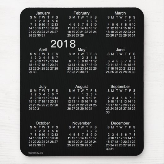 2018 Janz著ネオン白い大活字のカレンダー マウスパッド (正面)