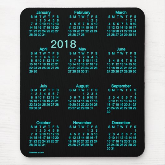 2018 Janz著ネオン青い大活字のカレンダー マウスパッド (正面)