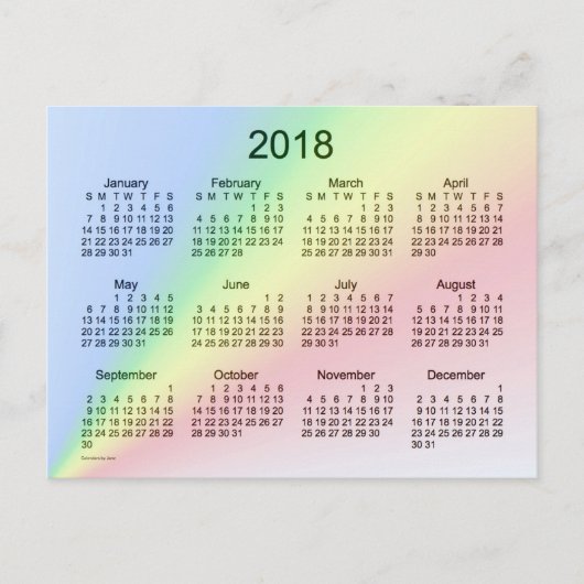 2018 Rainbow Mini Calendar by Janz ポストカード (正面)