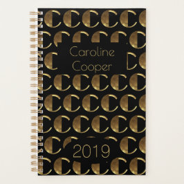 2019カスタム年ブラック金ゴールドモノグラムC エレガント プランナー手帳