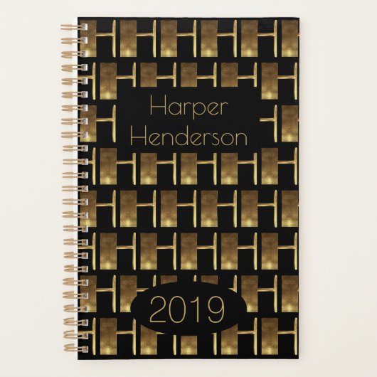 2019カスタム年ブラック金ゴールドモノグラムH エレガント プランナー手帳 (正面)