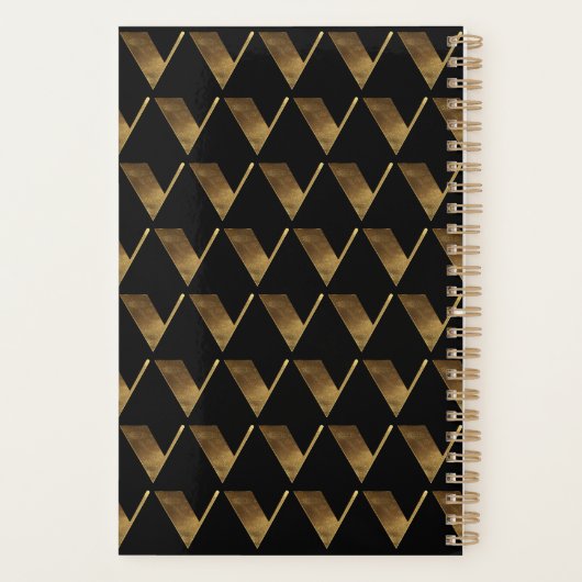 2019カスタム年ブラック金ゴールドモノグラムVエレガント プランナー手帳 (裏面)