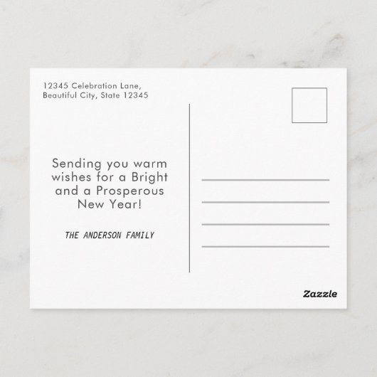 2019カスタム年モダン初めのお祝い黒金ゴールド ポストカード (裏面)