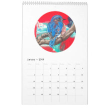 2019カレンダー-鳥およびバニー