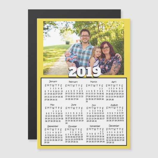 2019パーソナライズされた年ファミリーフォトマグネットカレンダー (正面/裏面)