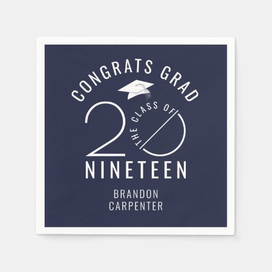 2019モダン年おめでとうのクラスGrad Navy Blue スタンダードカクテルナプキン (正面)
