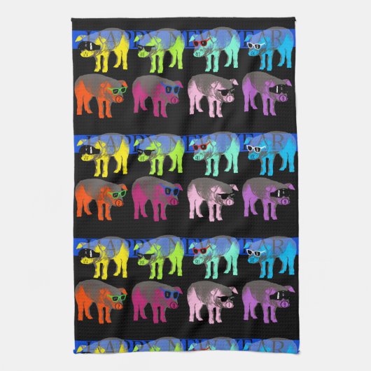 2019中国の年ぶた新年ポップ・アートのVキッチンタオル キッチンタオル (縦)