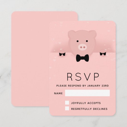 2019中国の年新年Earth Pig in a Bow Tie RSVP (正面/裏面)