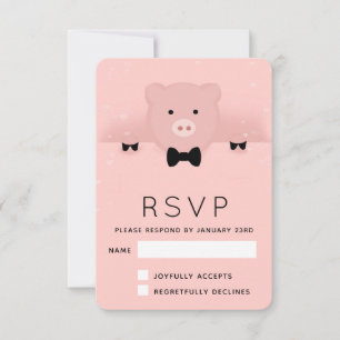 2019中国の年新年Earth Pig in a Bow Tie RSVP