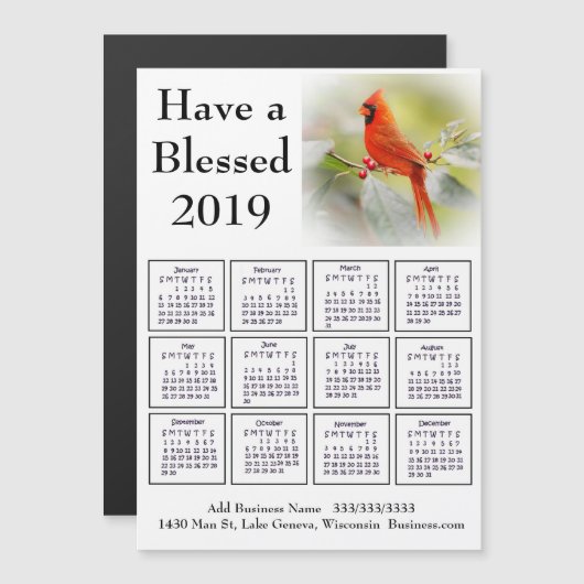 2019会社名と情報(鳥)ショウジョウコウカンチョウカレンダー マグネット招待状 (正面/裏面)