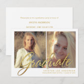 2019卒業式 偽ゴールド箔 2枚写真スクリプト 招待状 (正面/裏面)