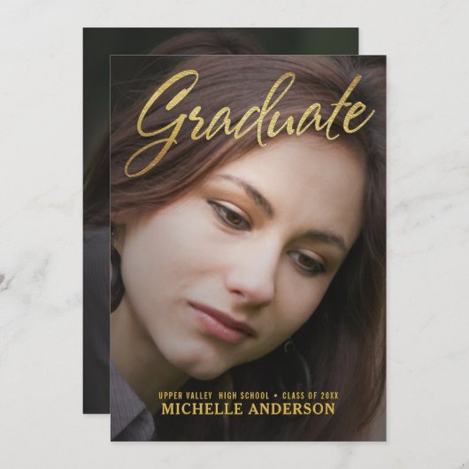 2019大学院のフェイクな金ゴールドホイルは発表2味方しました 招待状 (正面/裏面)