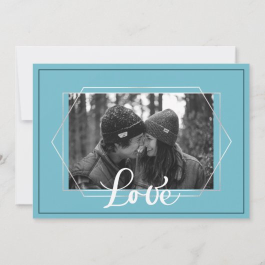 2019年のティール（緑がかった色）及び珊瑚の花の幾何学的な写真の結婚式 招待状 (裏面)