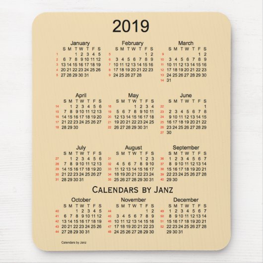 2019年のムギJanz著52週のカレンダー マウスパッド (正面)