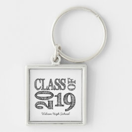 2019年の卒業のおもしろい及びシンプルなペンのスケッチのクラス キーホルダー