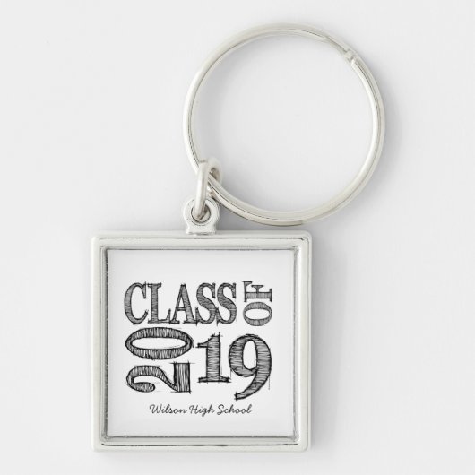 2019年の卒業のおもしろい及びシンプルなペンのスケッチのクラス キーホルダー (正面)
