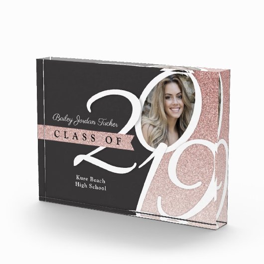 2019年の卒業のばら色の金ゴールドのグリッターのクラス フォトブロック (右)