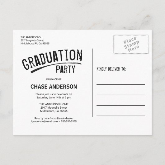 2019年の卒業の男らしくグランジな教養がある写真 インビテーションポストカード (裏面)