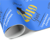 2019年の卒業生のクラス青い|及び金ゴールド ラッピングペーパー (ロールコーナー)