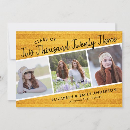 2019年の手書きクラス | 3枚の写真素朴 招待状 (正面)