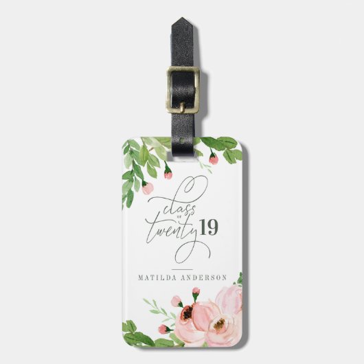 2019年の水彩画の花柄の卒業生のクラス ラゲッジタグ (正面縦)