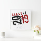 2019年の芸術的で赤い、白黒クラス スクエア壁時計 (ホーム)