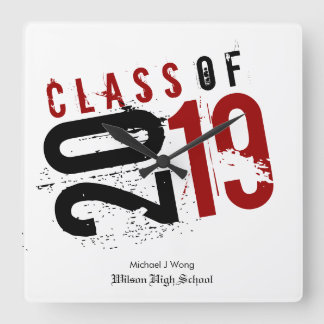 2019年の芸術的で赤い、白黒クラス スクエア壁時計