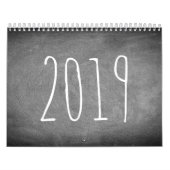 2019年の黒板のカレンダーの白黒文字 カレンダー (カバー)