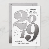 2019年を祝おう 大胆なシルバー シーズンカード (正面/裏面)