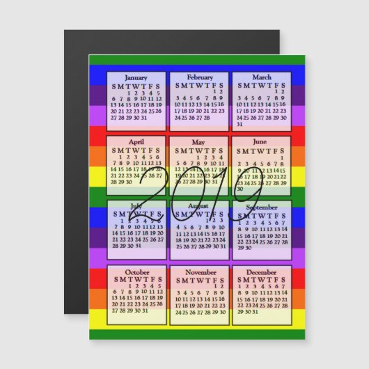 2019年カレンダーマグネット虹の背景 マグネット招待状 (正面/裏面)