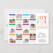 2019年カレンダー写真コラージュ新年おめでとう マグネット招待状 (正面)