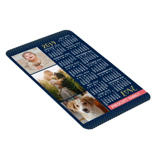 2019年カレンダー海軍サンゴ金ゴールド家族写真コラージュ マグネット (右側)