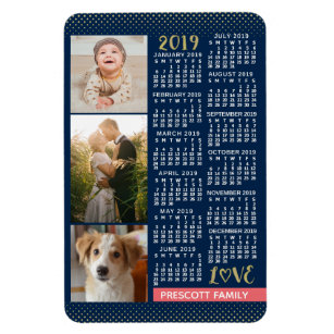 2019年カレンダー海軍サンゴ金ゴールド家族写真コラージュ マグネット