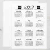 2019年カレンダー生地フォント生地ボルト白黒 (正面/裏面)
