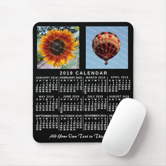 2019年カレンダー黒カスタムい写真2枚 マウスパッド (マウス)