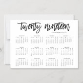 2019年カレンダー| モダンタイポグラフィ磁気カード マグネット招待状 (正面)