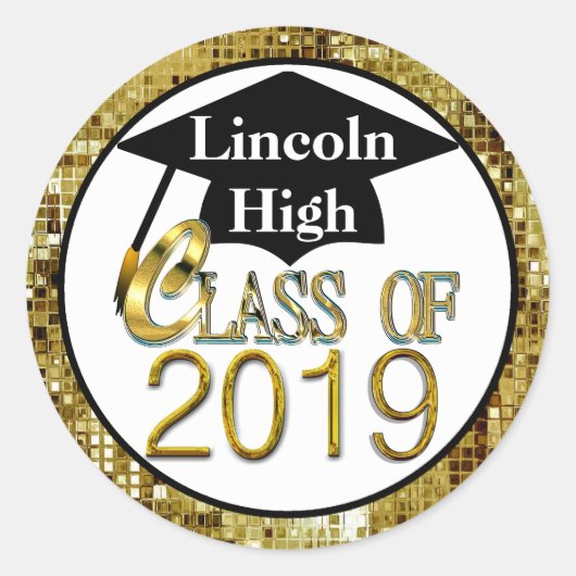 2019年クラスきらめく金ゴールド卒業シール ラウンドシール (正面)
