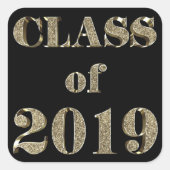 2019年クラスのブラックおよび金ゴールドグリッタータイポグラフィ スクエアシール (正面)